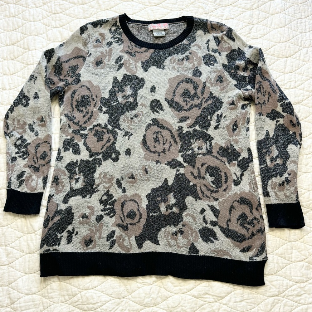 Vintage Nouveaux Oversized Sweater Cottagecore Dark Fairy Floral Sparkly Tunic L